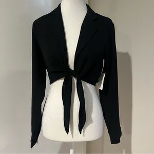 Black Tie-Front Blouse